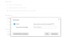 Einstellungen für PLIDS als Startseite in Chrome